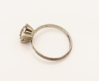 925 Silver  Vintage Antique Dainty Cubic Zirconia Flower Ring Sz 7.25  RG26284