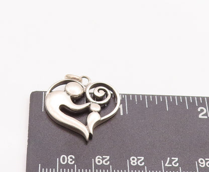 925 Sterling Silver Vintage Pendant Designer Mom And Child Love Heart  PT23262
