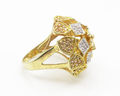 925 Sterling Silver  Topaz Two Tone Floral Dome Cocktail Ring Sz 8.5  RG10956