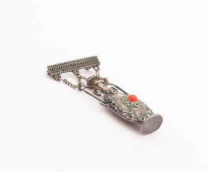 925 Sterling Silver Vintage Brooch Pin ISRAEL Gemstone Bottle (OPENS)  BP11067