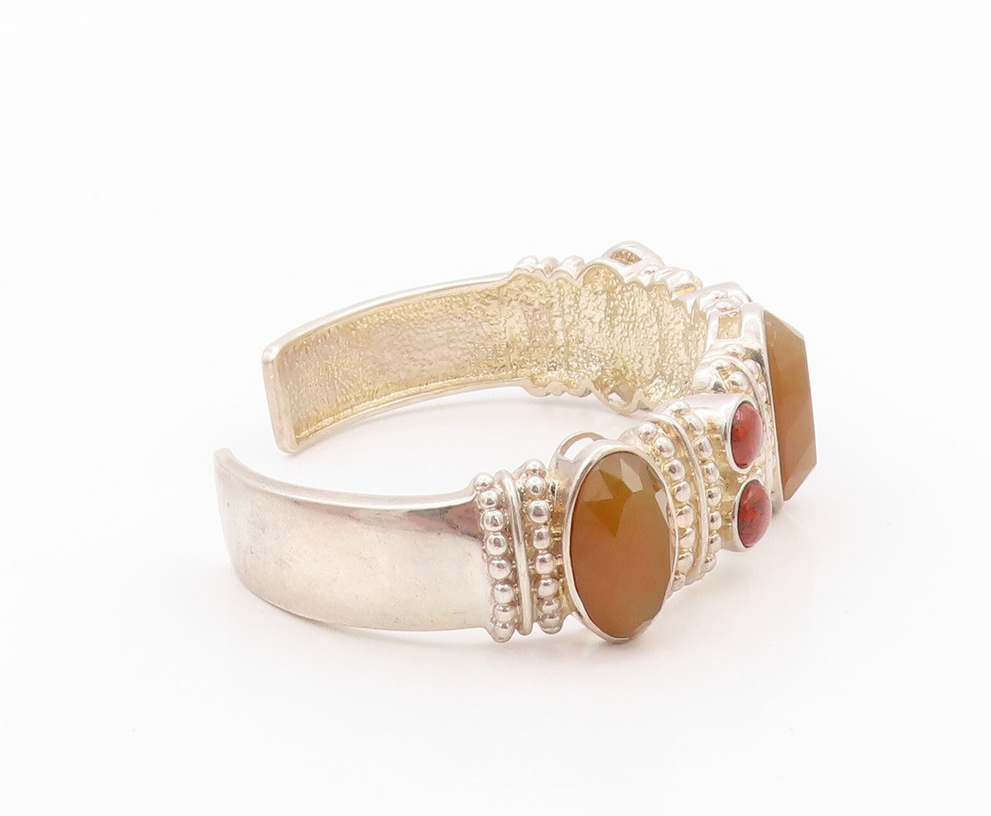 925 Sterling Silver Vintage Bracelet WHITNEY KELLY Gemstone Carved Cuff  BT11082