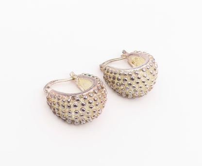 925 Sterling Silver Vintage Earrings Modernist Caviar Bead Huggie Hoop  EG14462