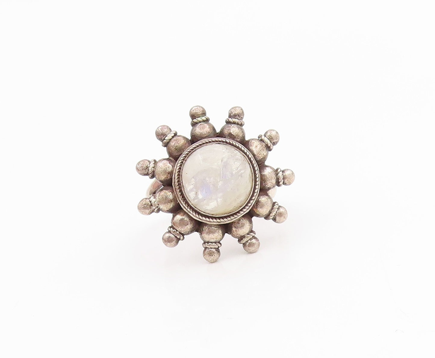 925 Sterling Silver Vintage Ring Cabochon Moonstone Floral Band  Sz 7  RG35436