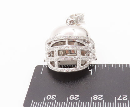 925 Sterling Silver Vintage Pendant Solid Topaz Beaded Cutout Helmet  PT22645