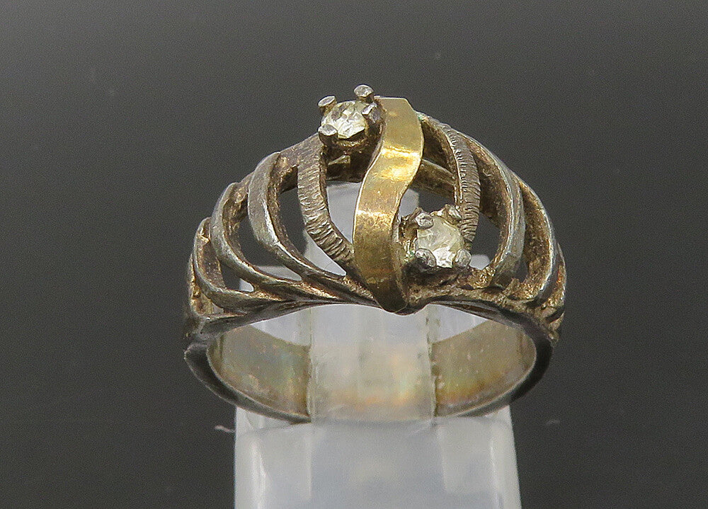 925 Silver & 14K GOLD  Vintage Topaz Two Tone Split Band Ring Sz 6  RG22667