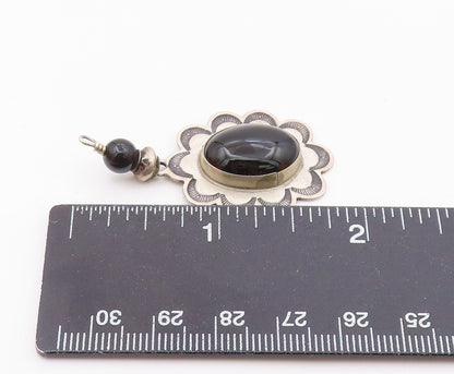 NAVAJO 925 Sterling Silver  Vintage Cabochon Cut Floral Motif Pendant  PT12824