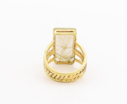 925 Sterling Silver Vintage Ring Gold Plated Split Shank Gemstone Sz 8  RG29052