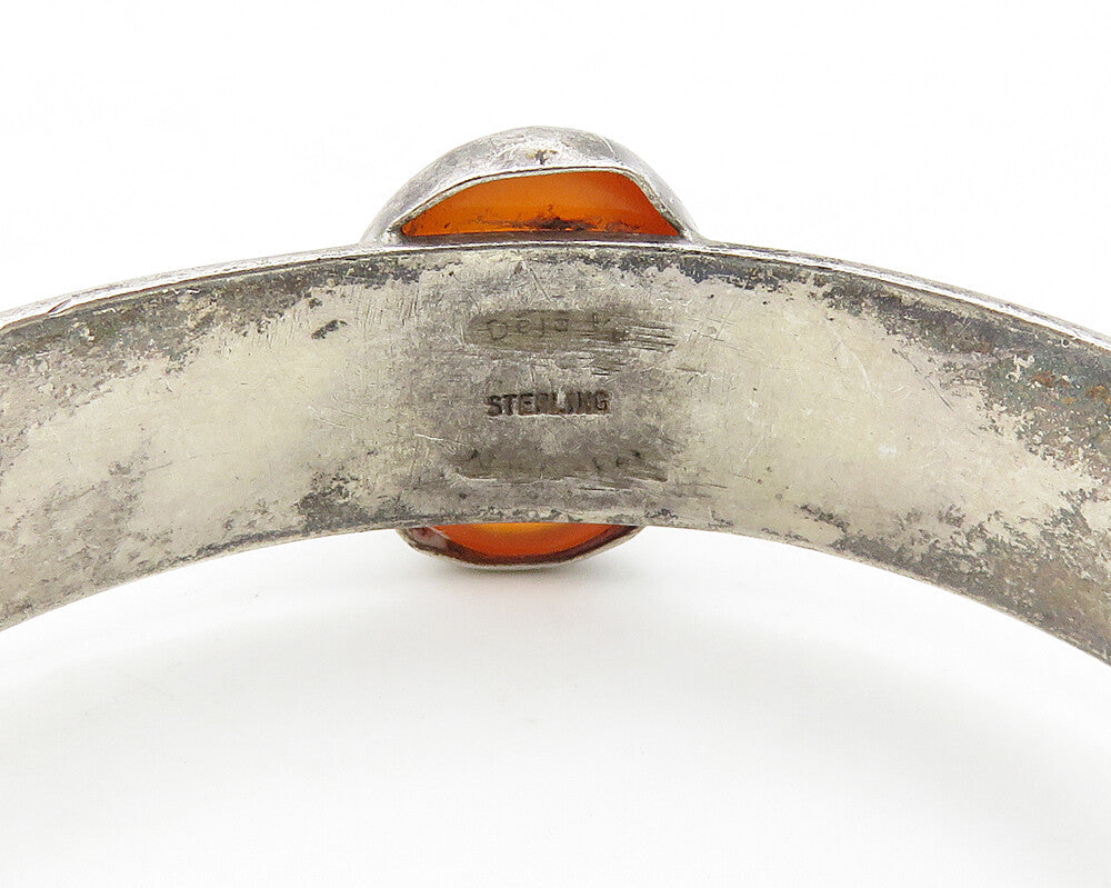 925 Sterling Silver  Vintage Cabochon Cut Carnelian Cuff Bracelet  BT7053