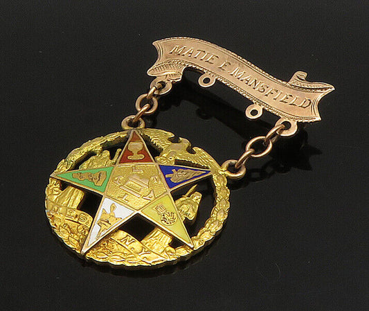 10K GOLD  Vintage Antique Eastern Pentagram Star Dangling Brooch Pin  GB084