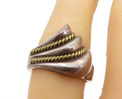 MEXICO 925 Silver  Vintage Two Tone Rope Twist Fluted Band Ring Sz 6.5  RG6977
