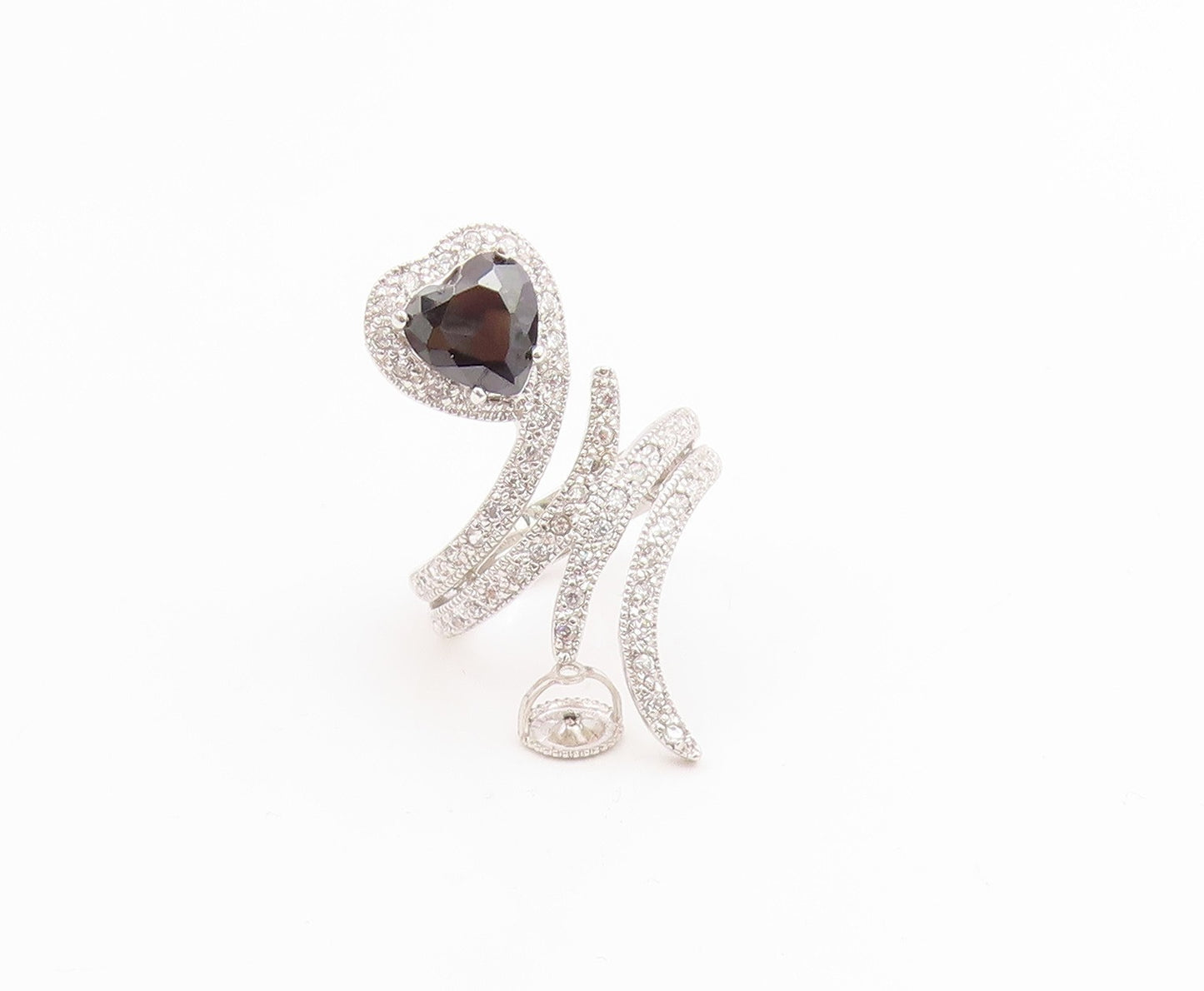 925 Sterling Silver Vintage Ring Sapphire & Topaz Love Heart Bypass Sz 7 RG35663