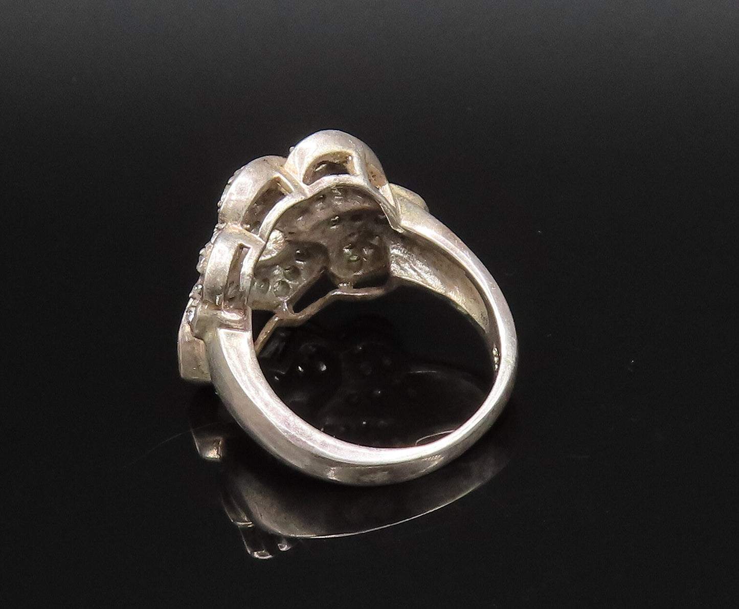 925 Sterling Silver  Vintage Six Sparkly Topaz Love Hearts Ring Sz 8  RG25805