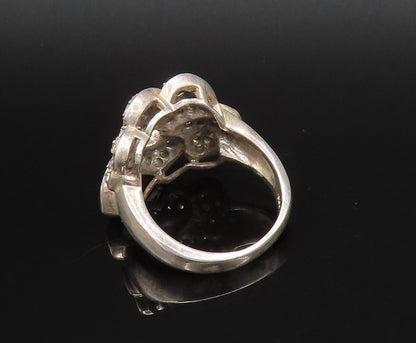925 Sterling Silver  Vintage Six Sparkly Topaz Love Hearts Ring Sz 8  RG25805