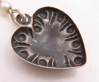 925 Sterling Silver  Vintage Petite Pearl Love Heart Motif Pendant  PT16464