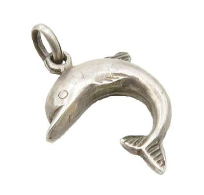 925 Sterling Silver  Vintage Petite Leaping Dolphin Smooth Pendant  PT13471