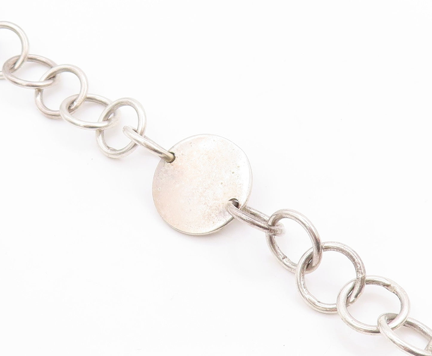 925 Sterling Silver Vintage Necklace Geometric Chain With Toggle Clasp   NE4682