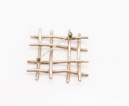 925 Sterling Silver Vintage Brooch Pin CARSI MEXICO Rod Woven Checks  BP10790