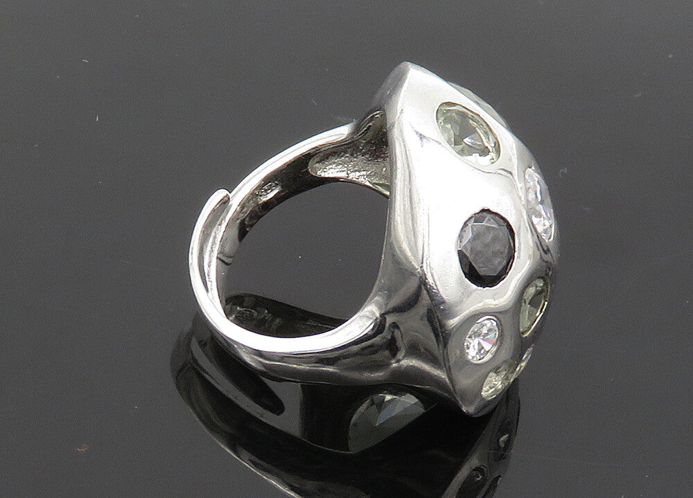 925 Silver  Vintage Cubic Zirconia & Hematite Adjustable Ring Sz 7.5  RG21393