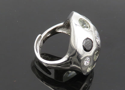 925 Silver  Vintage Cubic Zirconia & Hematite Adjustable Ring Sz 7.5  RG21393