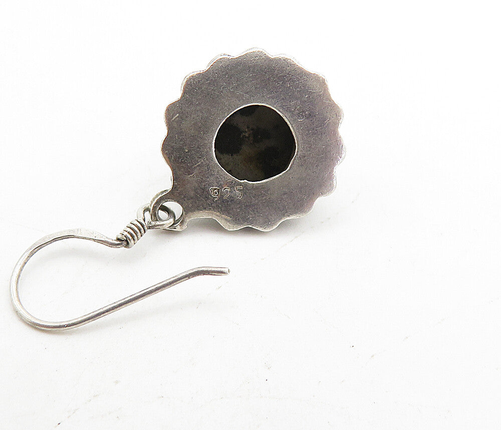 925 Sterling Silver  Vintage Cabochon Cut Spotted Jasper Drop Earrings  EG3436