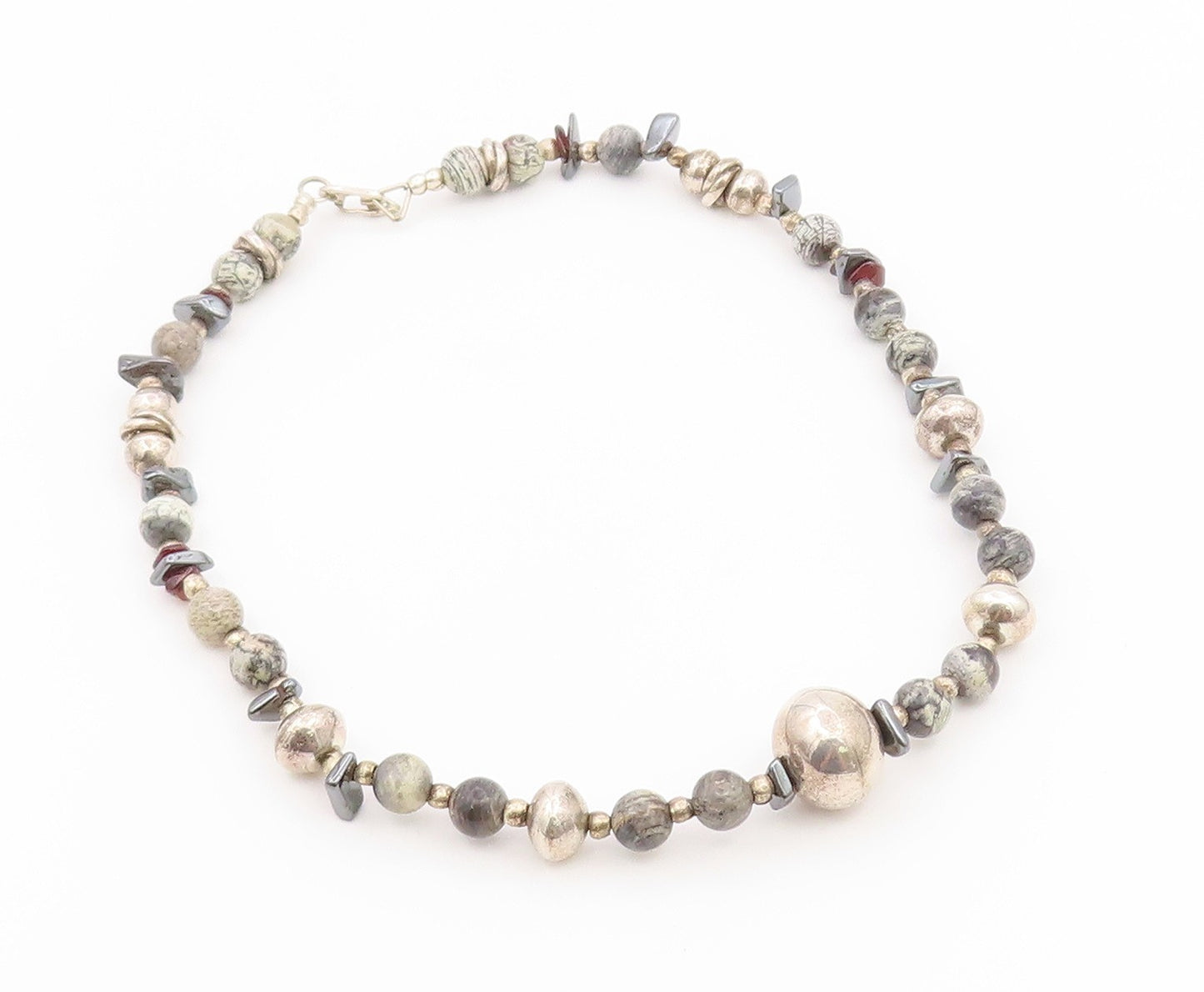 925 Sterling Silver Vintage Necklace Multi Gemstone Beaded Collar Choker  NE4925
