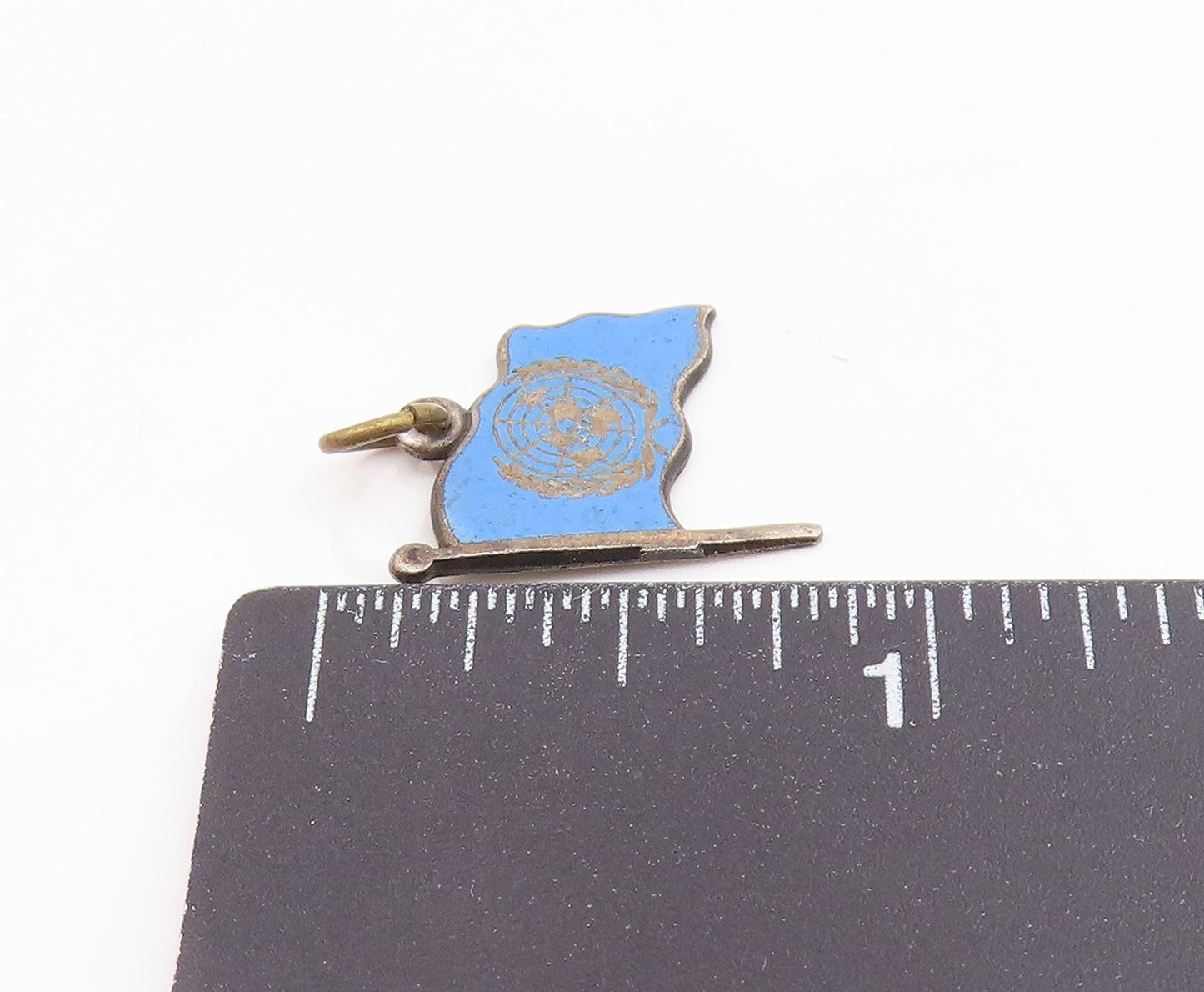 925 Sterling Silver  Vintage Enamel Flag Of United Nations Pendant  PT20454