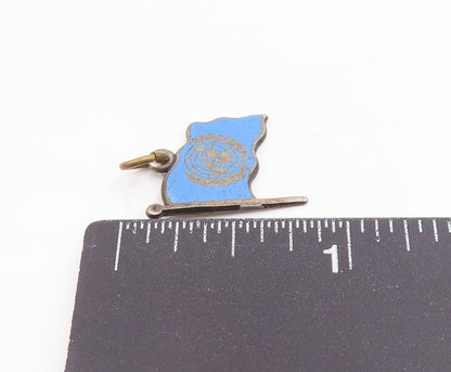 925 Sterling Silver  Vintage Enamel Flag Of United Nations Pendant  PT20454