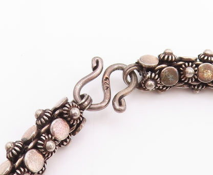 925 Sterling Silver Vintage Necklace Dark Tone Floral Beaded Rope Chain  NE4676