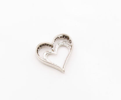 925 Sterling Silver  Vintage Genuine Diamonds Open Love Hearts Pendant  PT7516