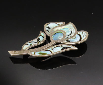 TAXCO 925 Sterling Silver  Vintage Inlaid Abalone Flower Brooch Pin  BP9679