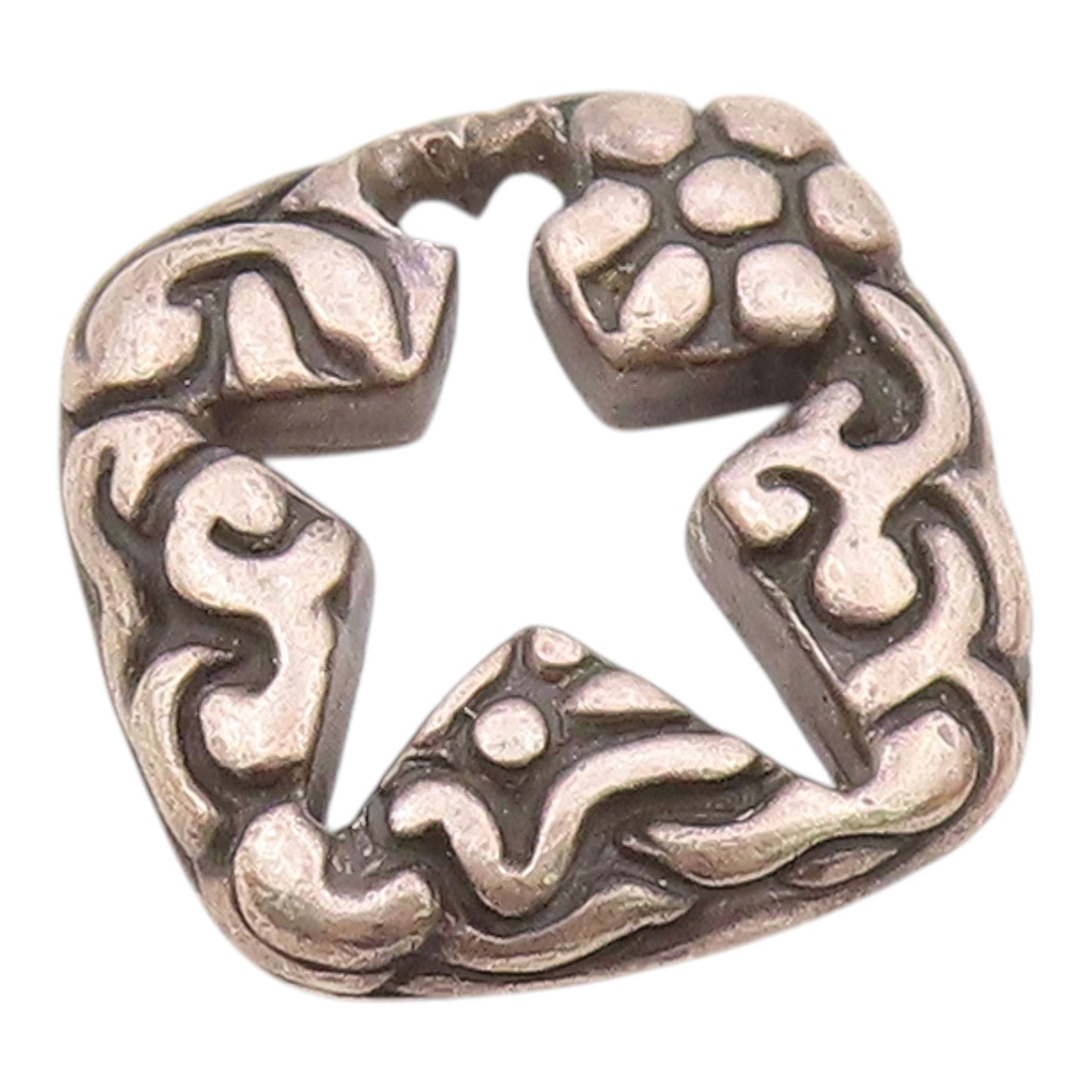 VERSANI 925 Sterling Silver  Vintage Open Star Chiseled Floral Pendant PT19985