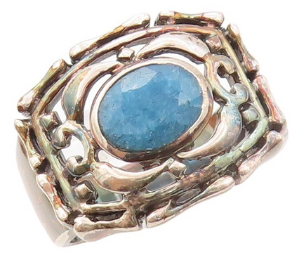925 Sterling Silver Vintage Ring Brutalist Carved Oval Gemstone   Sz 8  RG30925