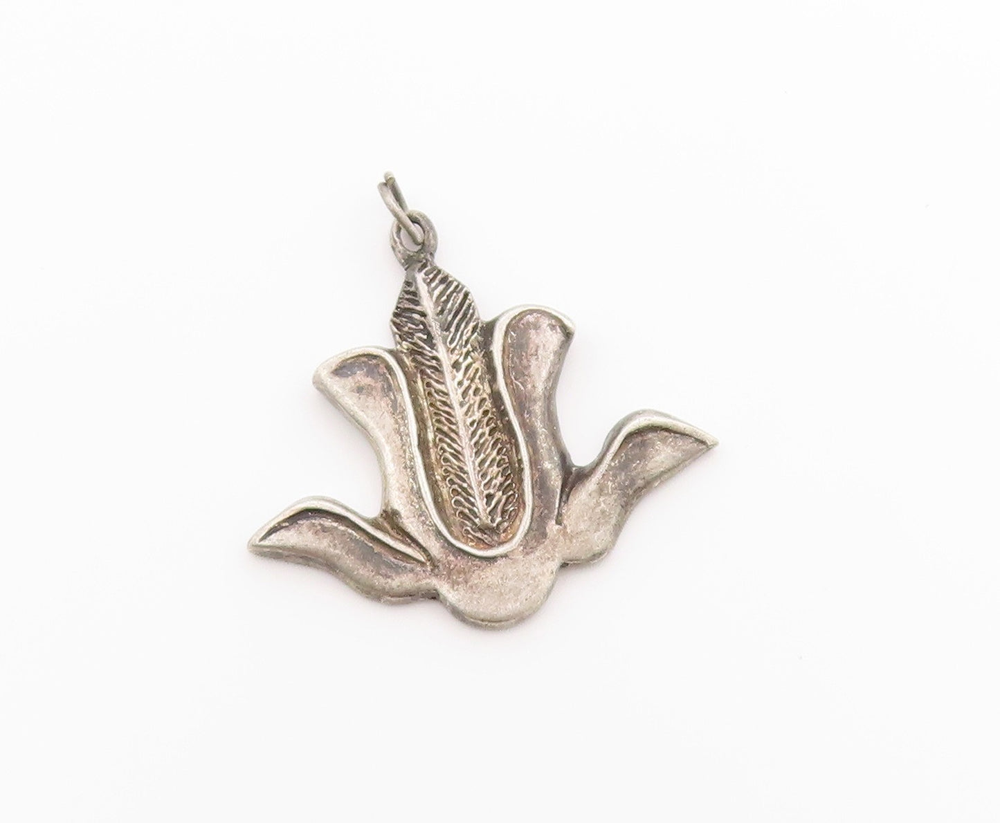 925 Sterling Silver Vintage Pendant Etched Blooming Lotus Floral Charm  PT25030