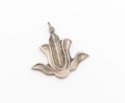 925 Sterling Silver Vintage Pendant Etched Blooming Lotus Floral Charm  PT25030