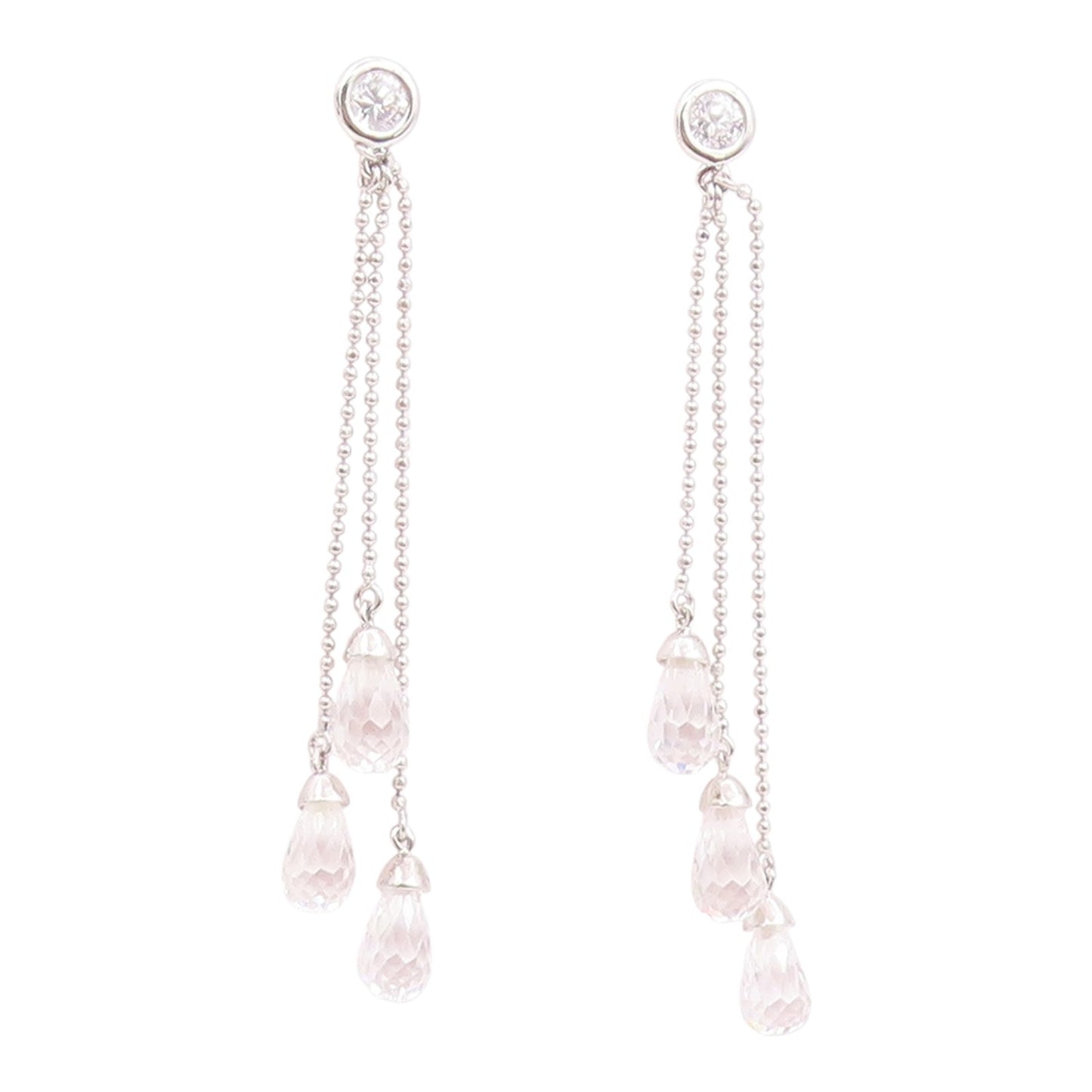 925 Sterling Silver Vintage Earrings Topaz & Quartz Triple Strand Tassel EG14225