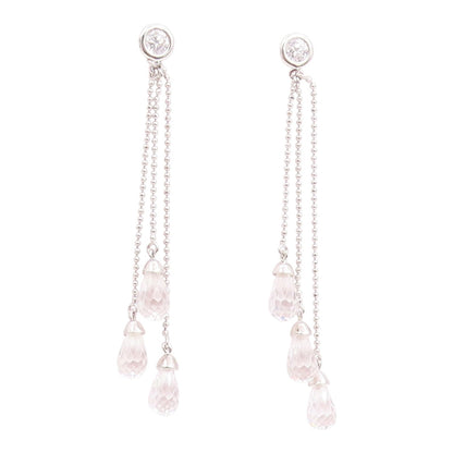 925 Sterling Silver Vintage Earrings Topaz & Quartz Triple Strand Tassel EG14225
