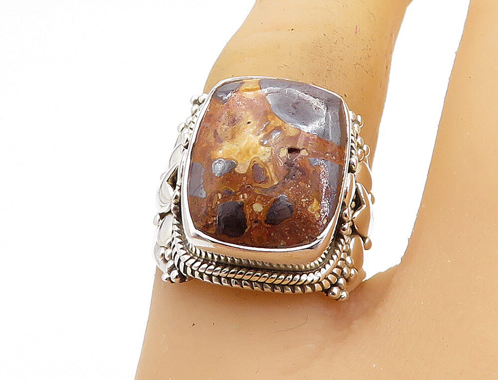 925 Sterling Silver Multi Color Jasper Shiny Twist Cocktail Ring Sz 8 RG7898