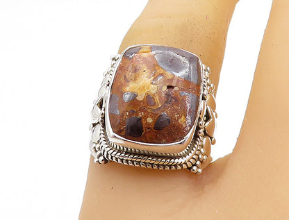 925 Sterling Silver Multi Color Jasper Shiny Twist Cocktail Ring Sz 8 RG7898
