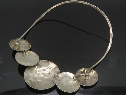 DESIGNER 925 Silver  Vintage Graduated Hammered Circle Collar Necklace  NE3809