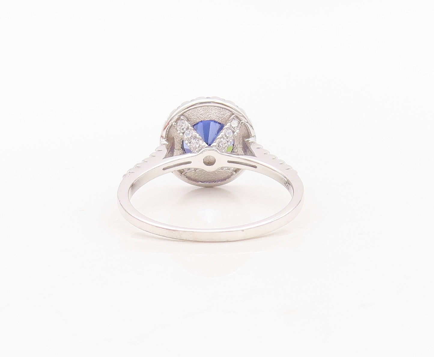 925 Sterling Silver Vintage Ring Round Sapphire & CZ Wedding Ring Sz 7.5 RG30144