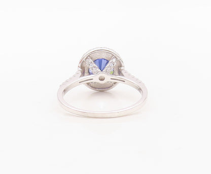 925 Sterling Silver Vintage Ring Round Sapphire & CZ Wedding Ring Sz 7.5 RG30144