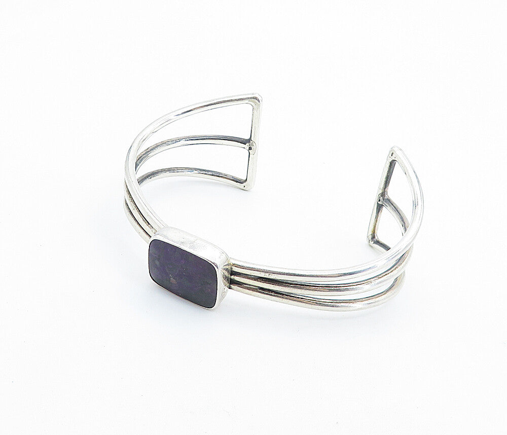 925 Sterling Silver  Vintage Purple Jasper Split Shank Cuff Bracelet  BT3087