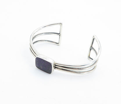 925 Sterling Silver  Vintage Purple Jasper Split Shank Cuff Bracelet  BT3087