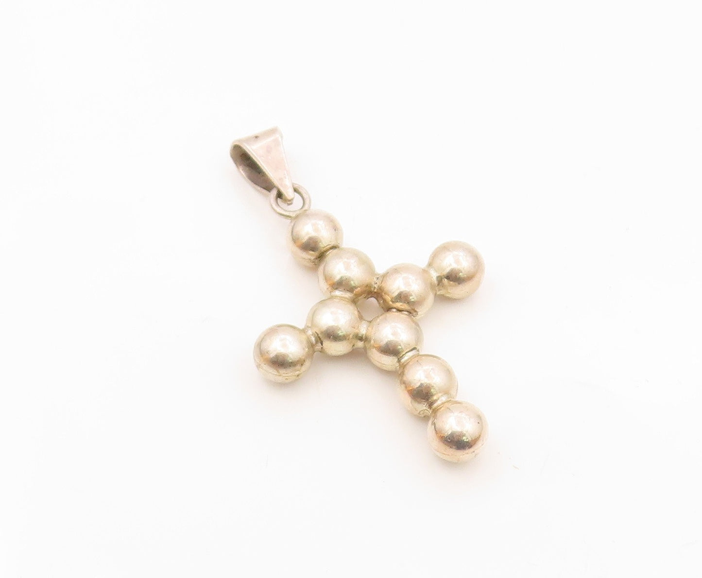 MEXICO 925 Sterling Silver  Vintage Bubble Religious Cross Pendant  PT15789