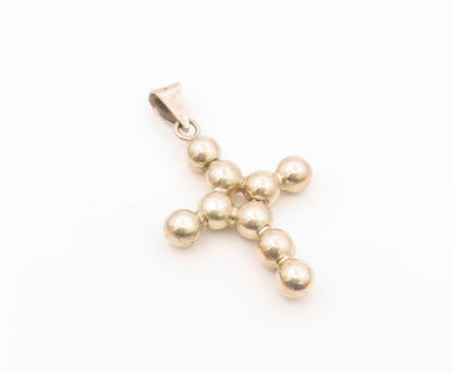 MEXICO 925 Sterling Silver  Vintage Bubble Religious Cross Pendant  PT15789