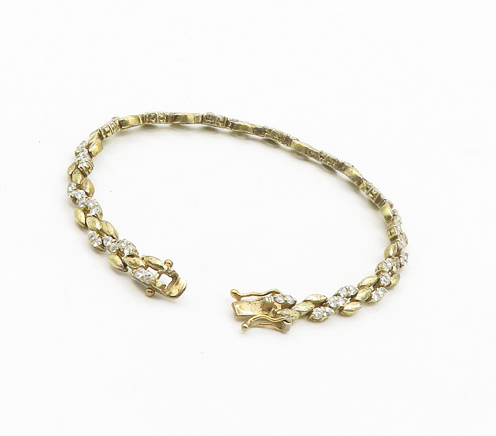 925 Sterling Silver  Petite White Topaz Gold Plated Chain Bracelet  BT6211