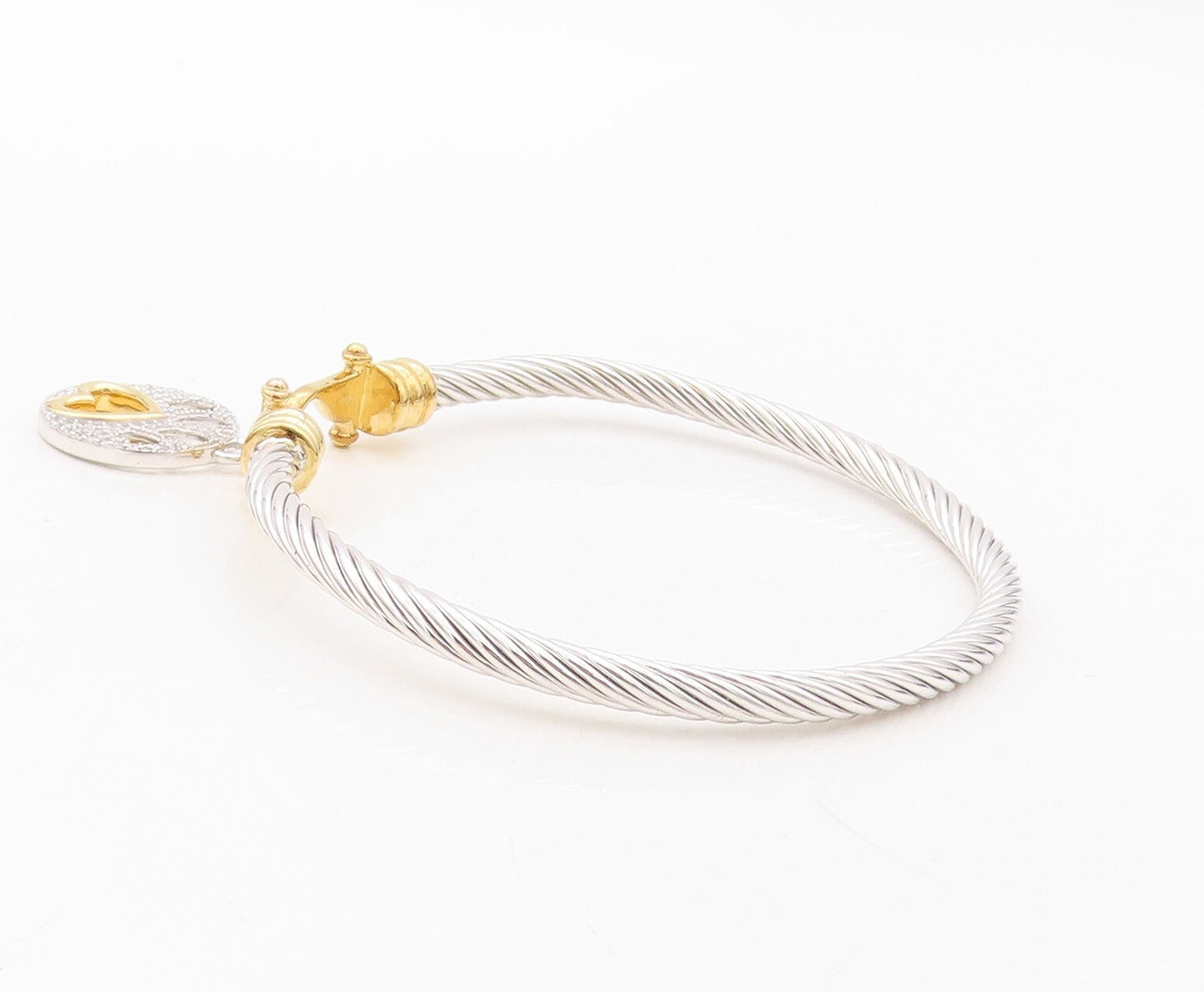 925 Sterling Silver Vintage Bracelet Roped Dangling Paw Carved  Charm  BT10708