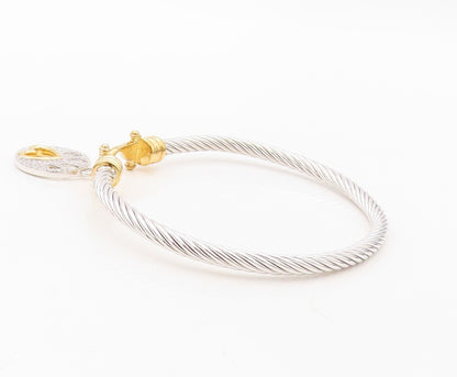 925 Sterling Silver Vintage Bracelet Roped Dangling Paw Carved  Charm  BT10708