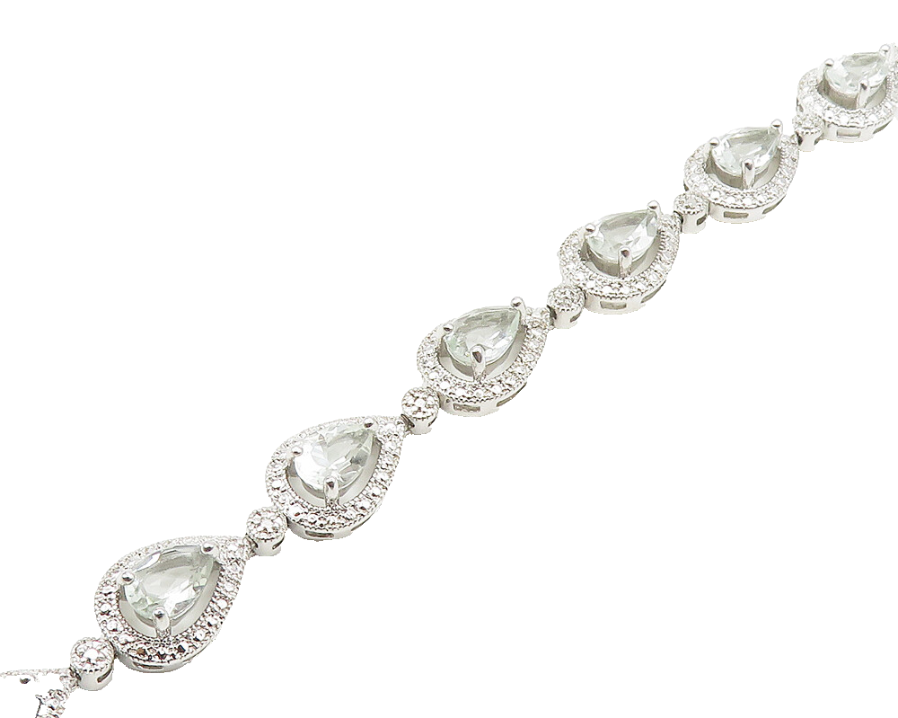 925 Sterling Silver  Genuine Diamond & Topaz Tear Drop Chain Bracelet  BT7251