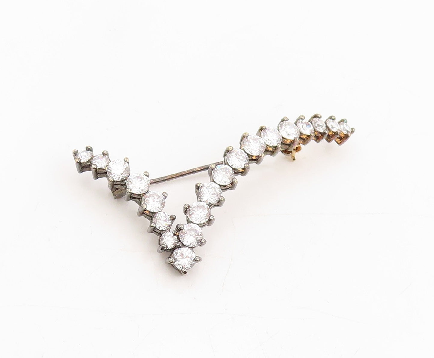 925 Sterling Silver Vintage Brooch Round CZ Letter V Initial Monogram  BP12023